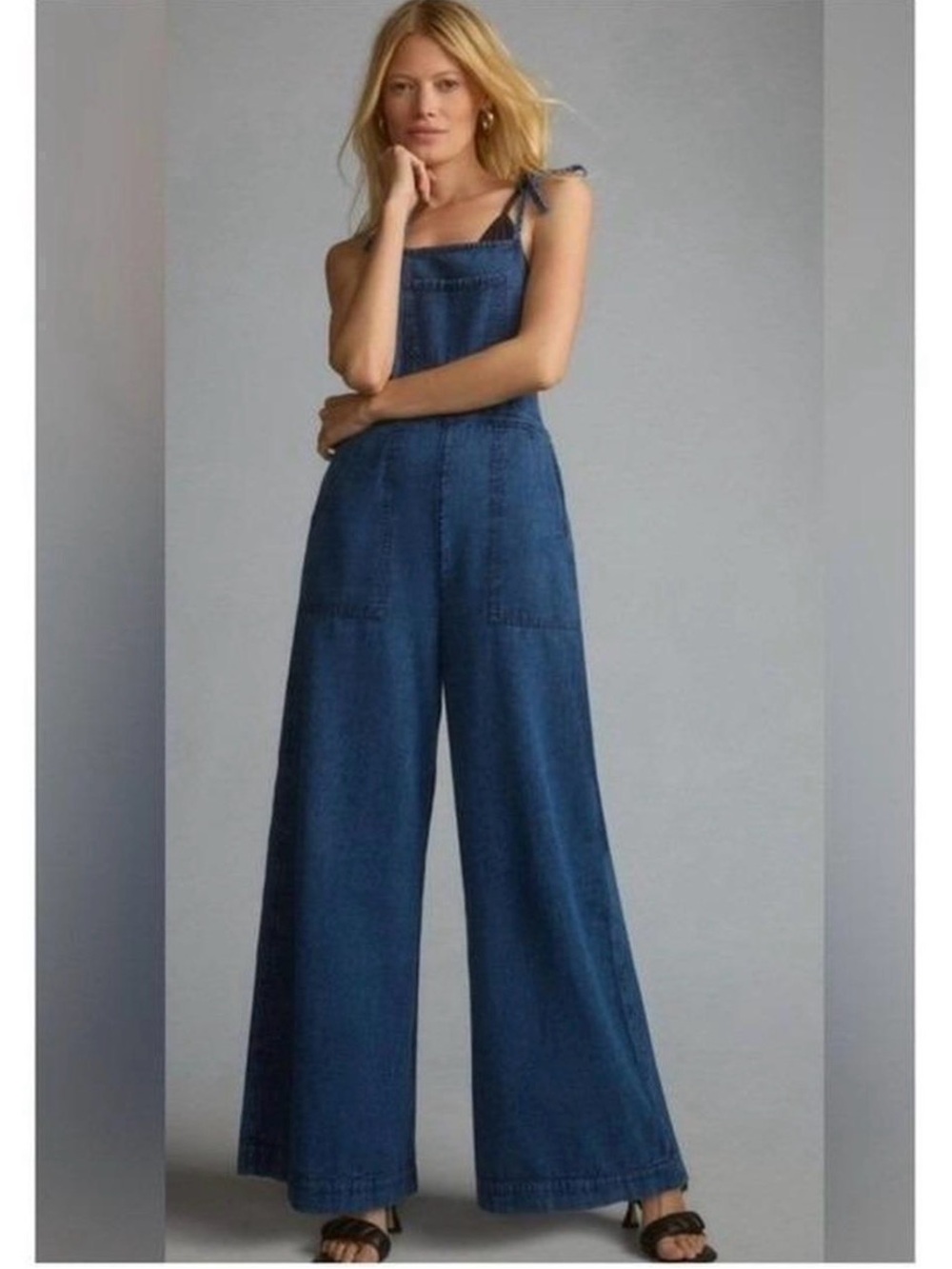 Anthropologie Wide Leg Overalls Women's Blue Utility Chic size Medium